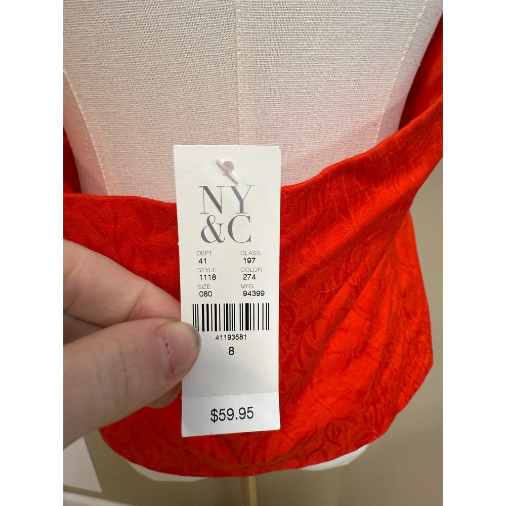NWT NY Collection Red Jacquard V Neck Sleeveless Button Front Vest Size 8 - Picture 5 of 10